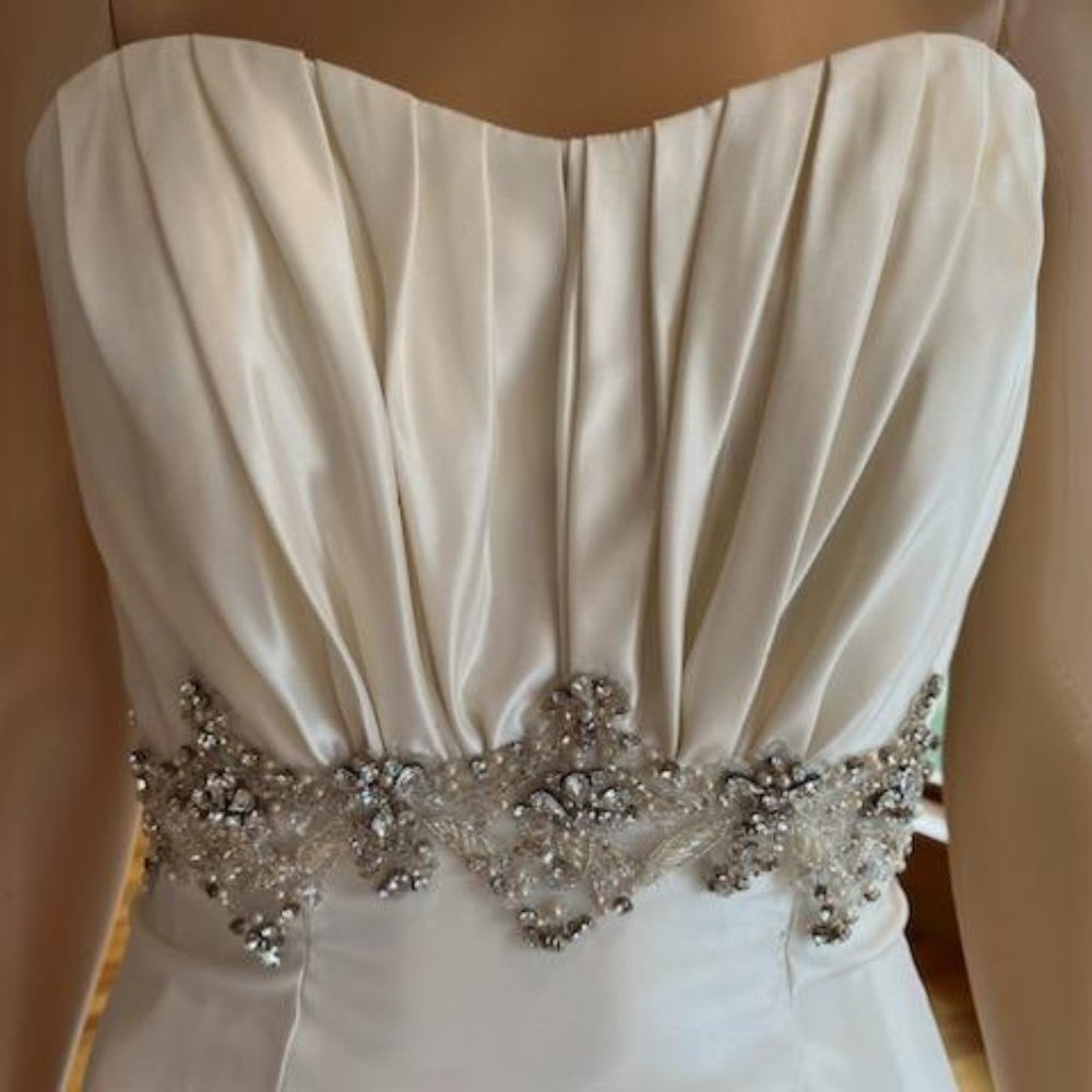 *Allure Ivory Beads Lace Strapless Empire Waist Wedding Dress Bridal Gown Size 8